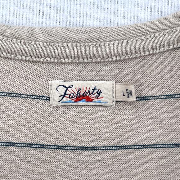 FAHERTY Whisper Organic Cotton Blend Tank Womens L Azure Stripe Tan Navy NEW - Picture 8 of 12